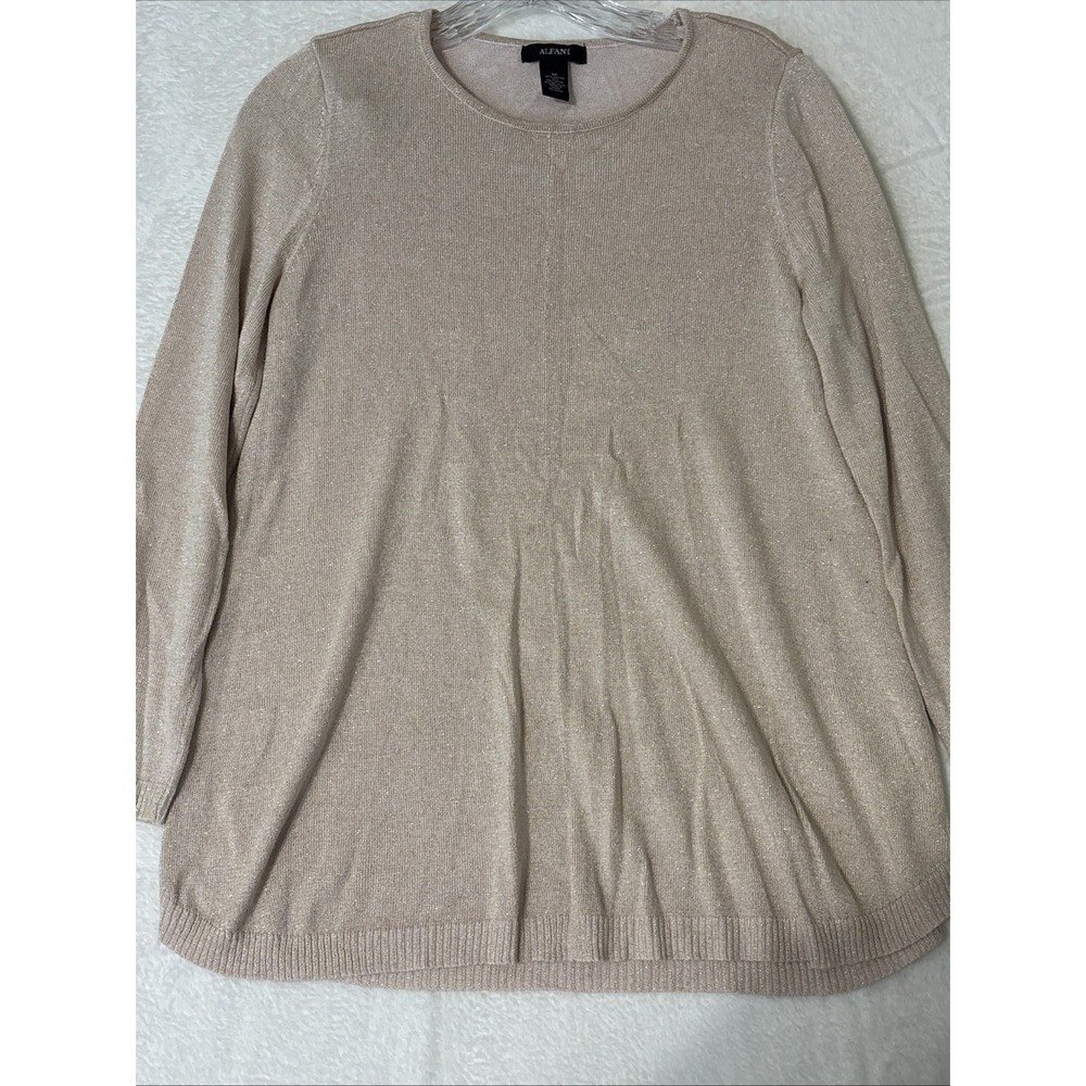 Alfani Metallic Knit Sweater Womens Medium Peach Lightweight Shimmer Top